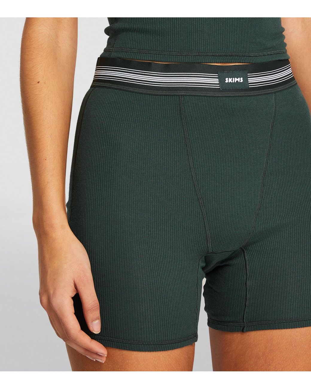 Skims Cotton Ribbed Boxers in Green