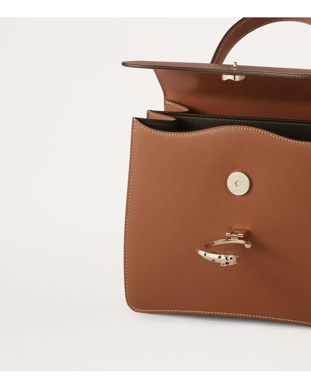 Cartier Brown Small Calfskin Panthère De Top-Handle Bag