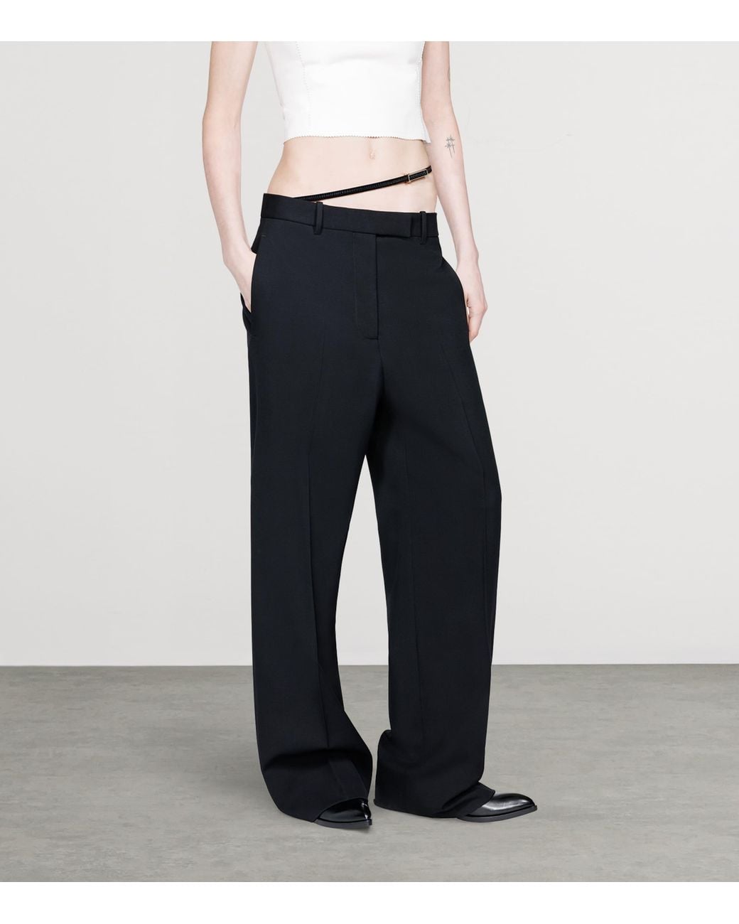 Tom Ford Blue Virgin Wool Belted Trousers