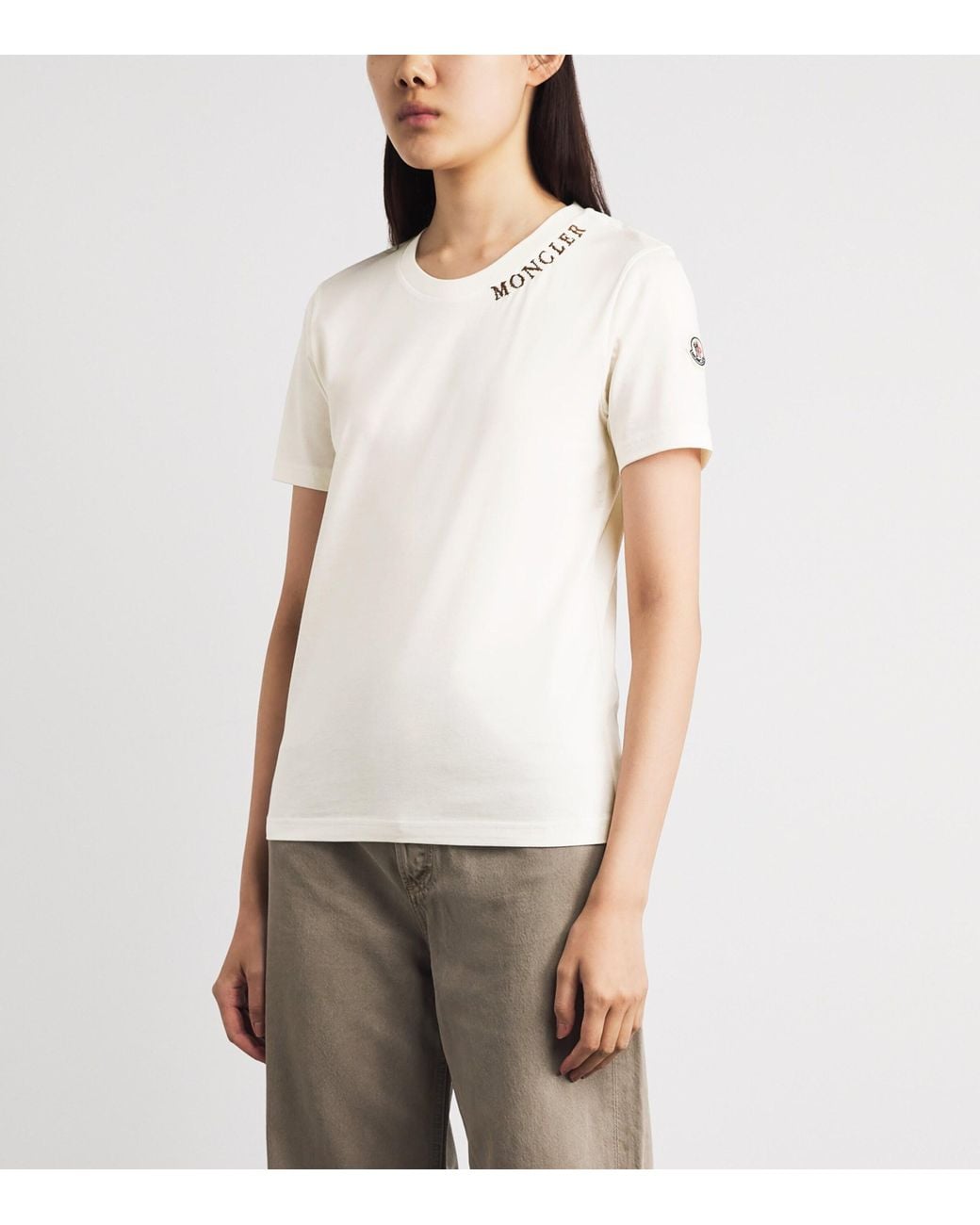 Moncler White Cotton Embroidered Logo T-Shirt