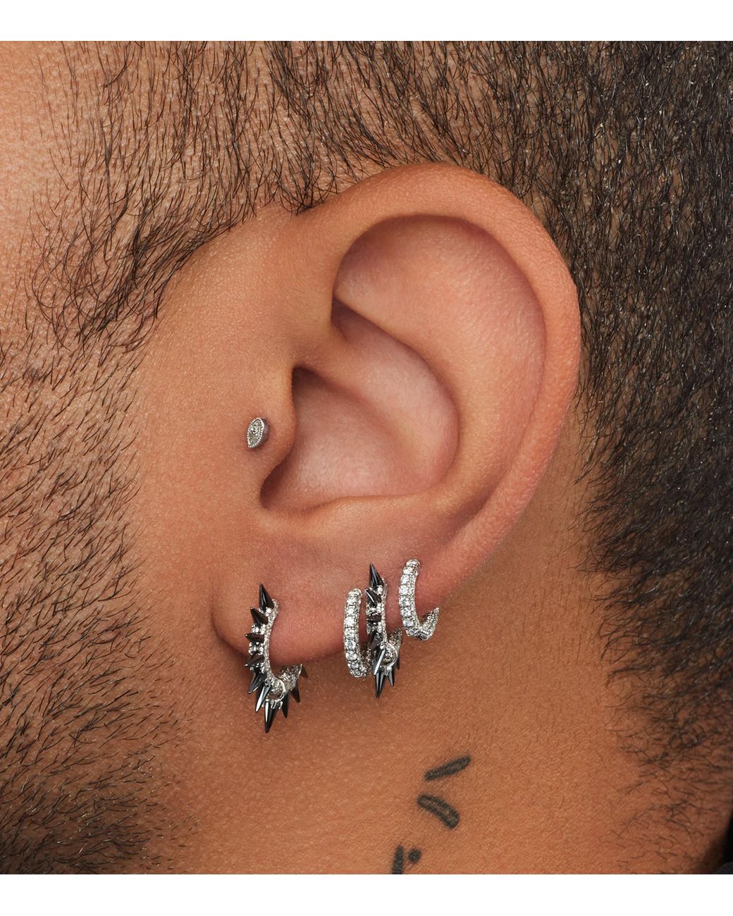Maria Tash White Moissanite Mohawk And Diamond Pavé Hoop Earring