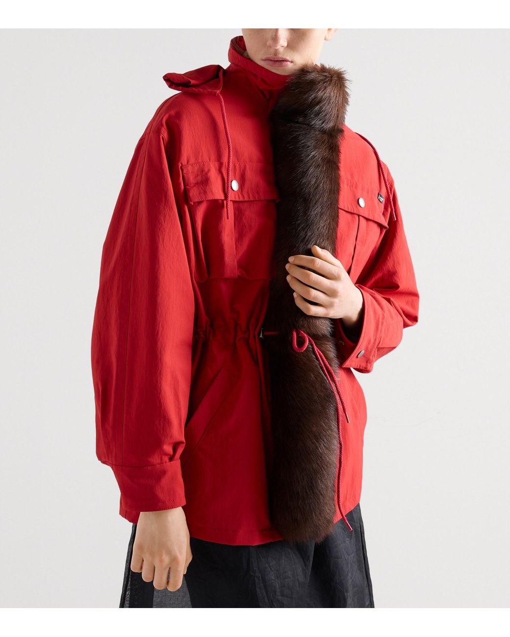 Prada Red Technical Shearling-Trimmed Parka
