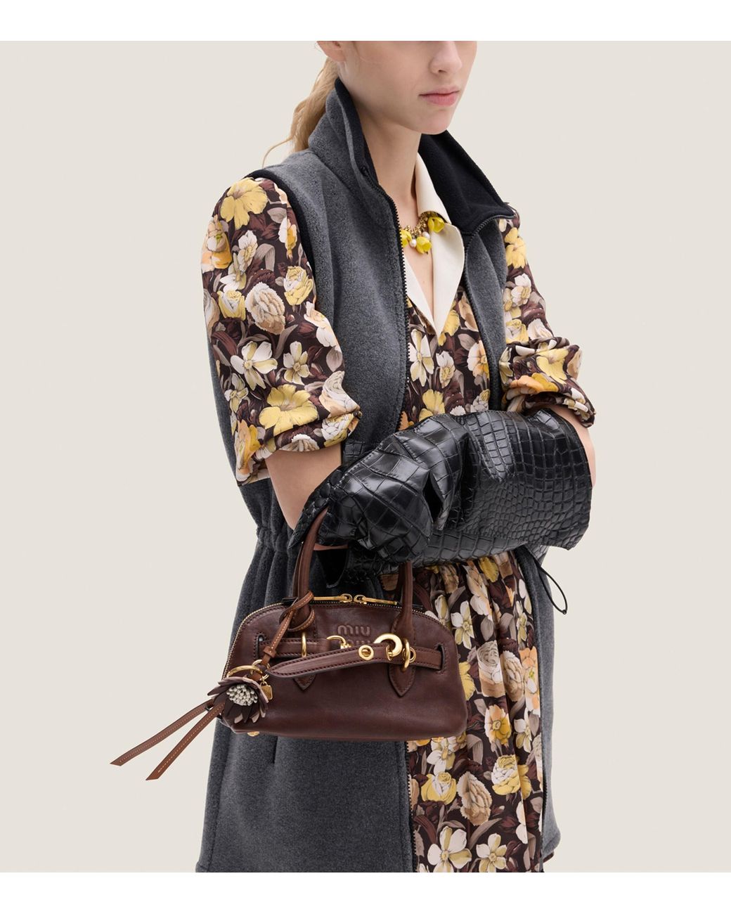 Miu Miu Brown Mini Nappa Leather Aventure Top-Handle Bag