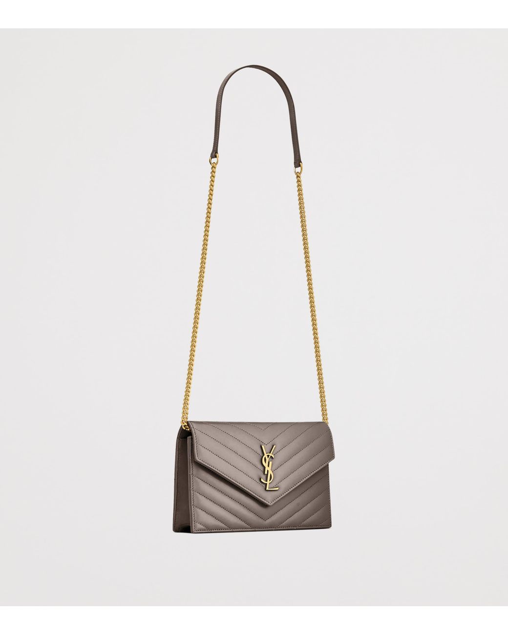 Saint Laurent White Leather Envelope Chain Wallet