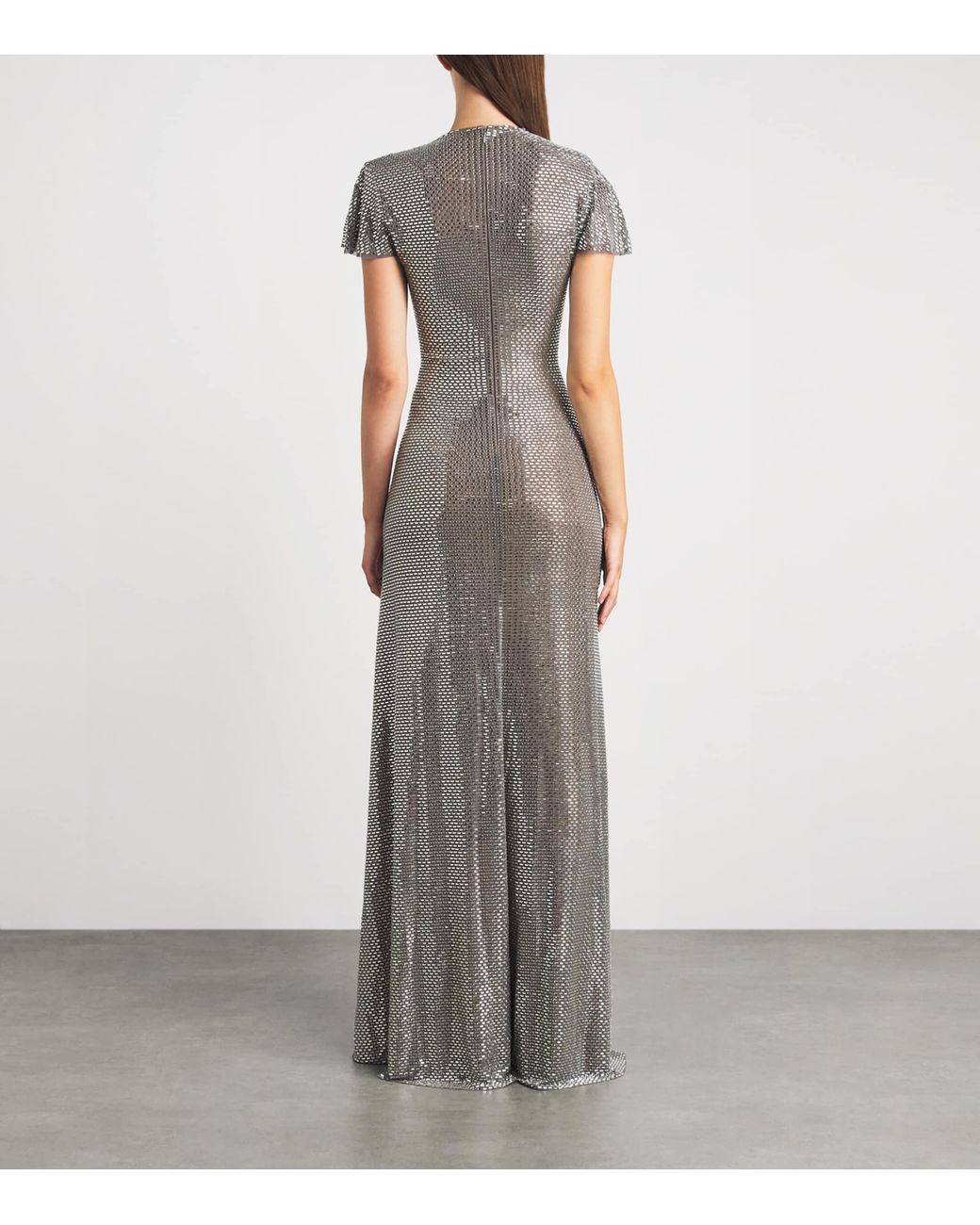 Self-Portrait Gray Rhinestone Wrap Maxi Dress