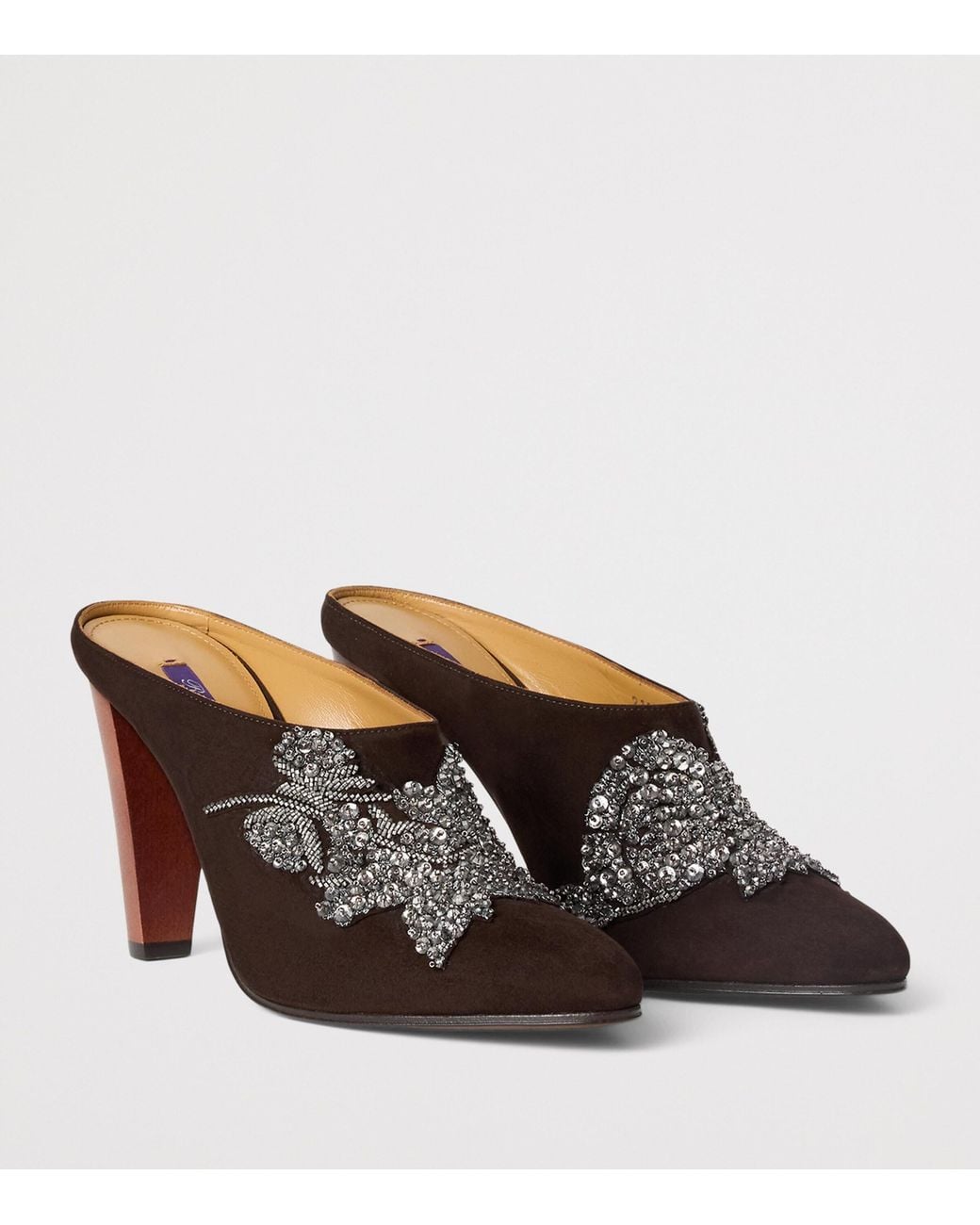 Ralph Lauren Brown Suede Embellished Ashtyn Mules 95