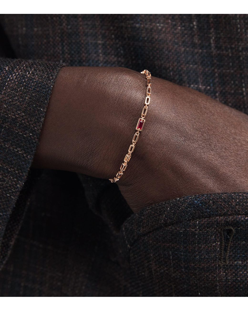 Suzanne Kalan Metallic And Ruby Medium Empty Link Block Chain Bracelet