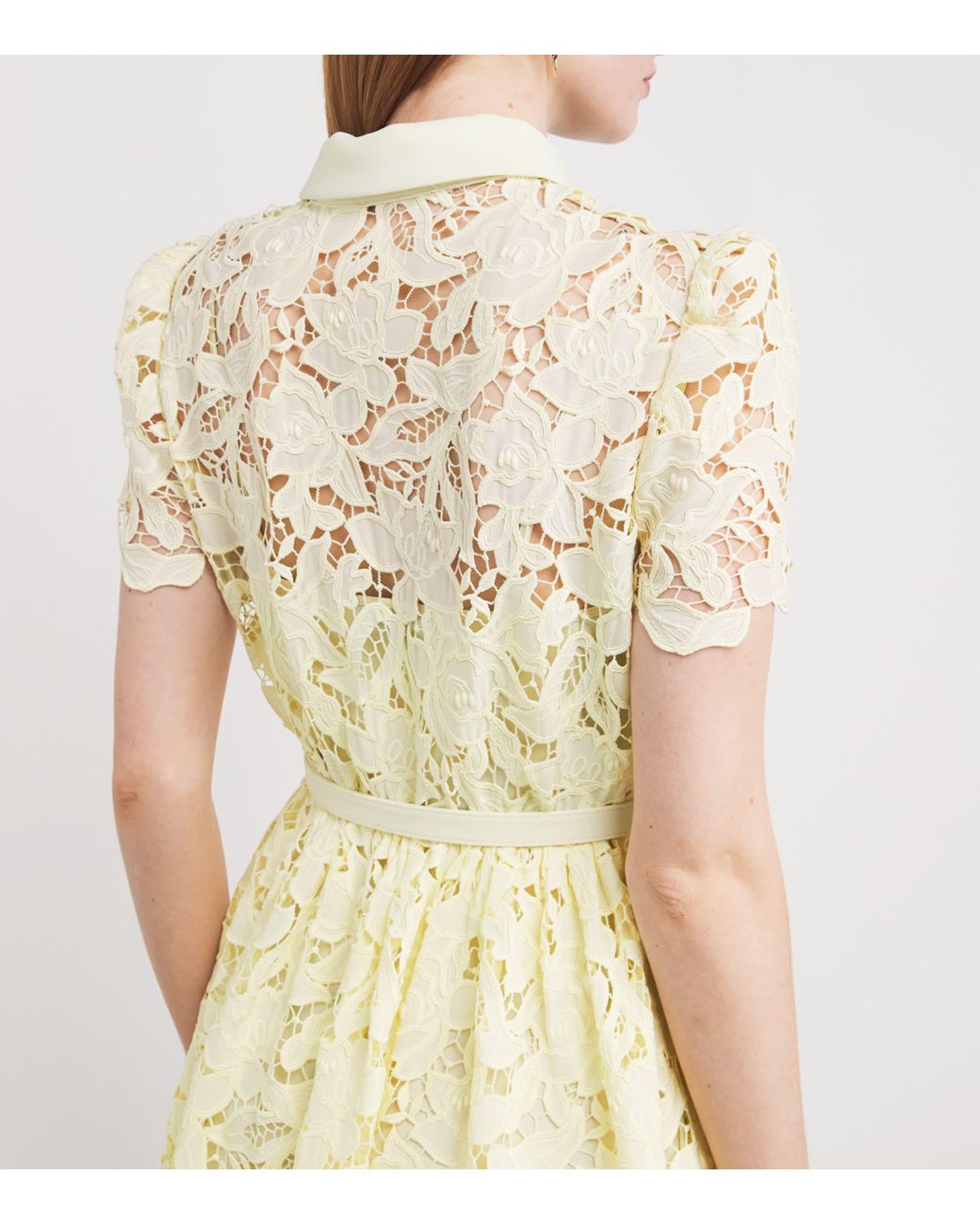 chinese dress ladies Yellow Satin Lace Midi Dress – self-portrait