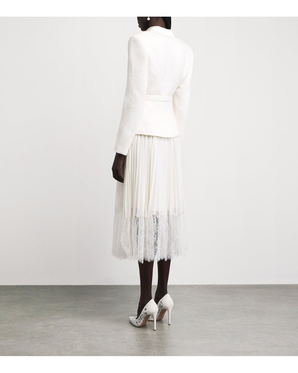 Self-Portrait White Bouclé Midi Dress