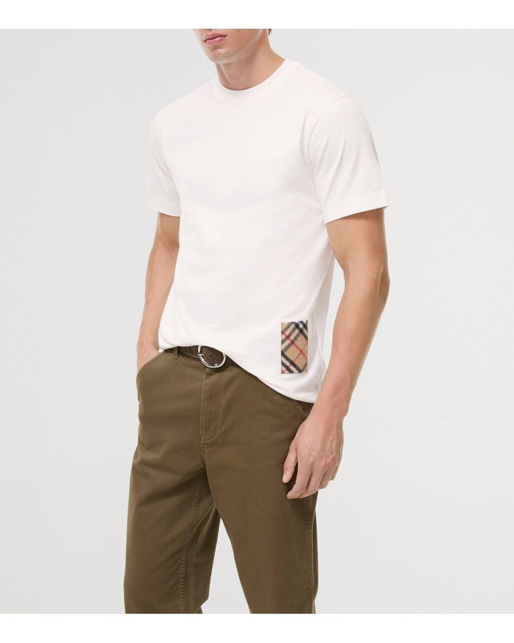 Burberry White Cotton Check-Patch T-Shirt for men