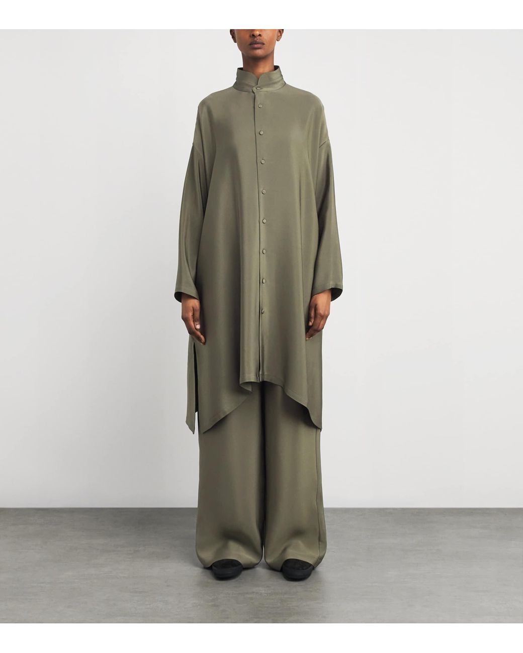 Eskandar Green Silk Longline Shirt