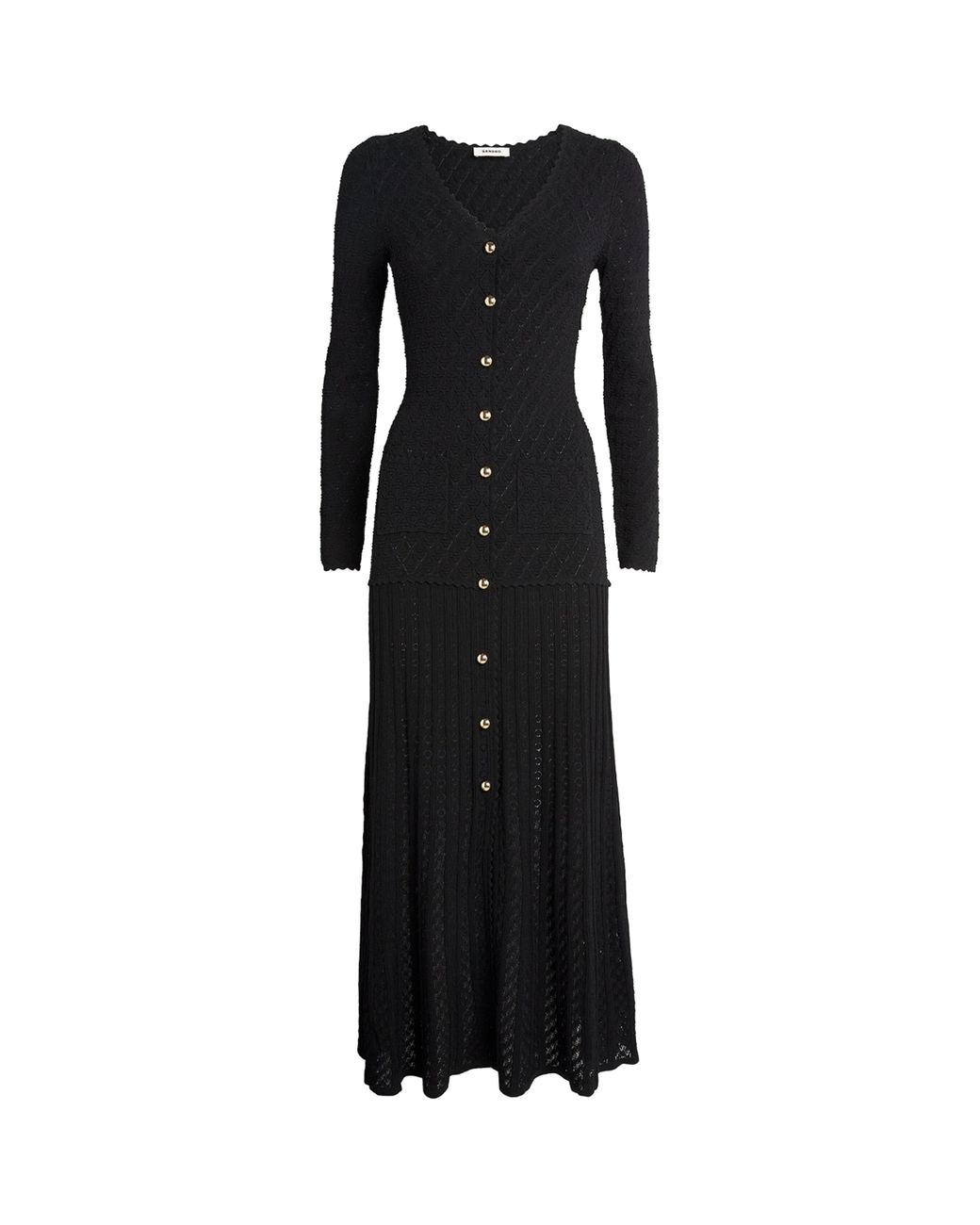 Sandro Black Knit V-Neck Midi Dress