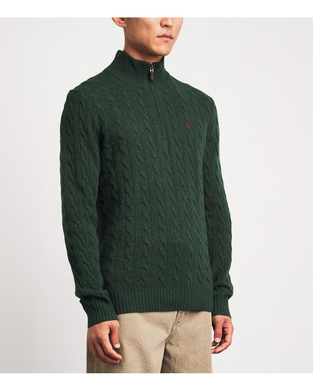 Polo Ralph Lauren Green Wool-Cashmere Quarter-Zip Sweater for men