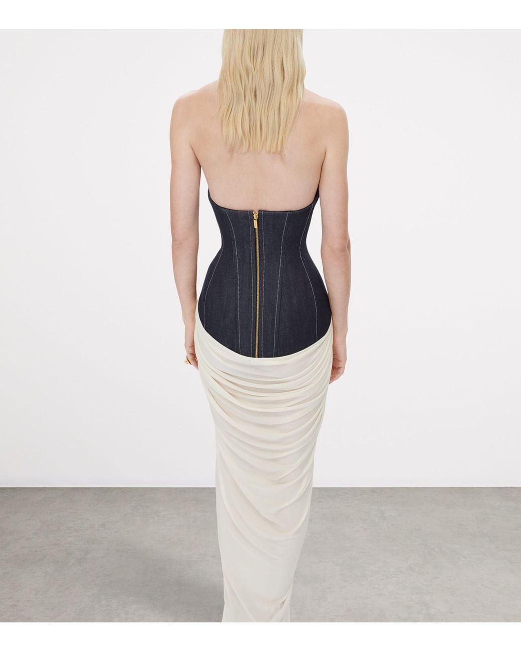 Schiaparelli Denim-Bustier Maxi Dress in White | Lyst UK