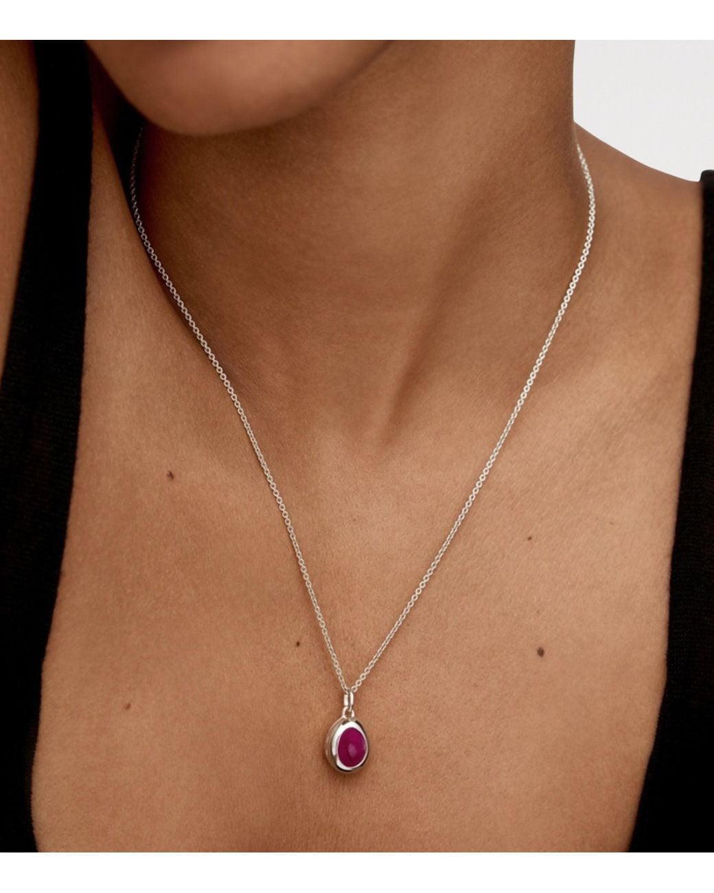 Monica Vinader Pink Sterling And Quartz July Birthstone Locket