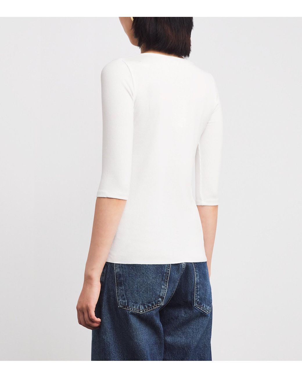 Vince White Ribbed Elbow-Sleeve T-Shirt