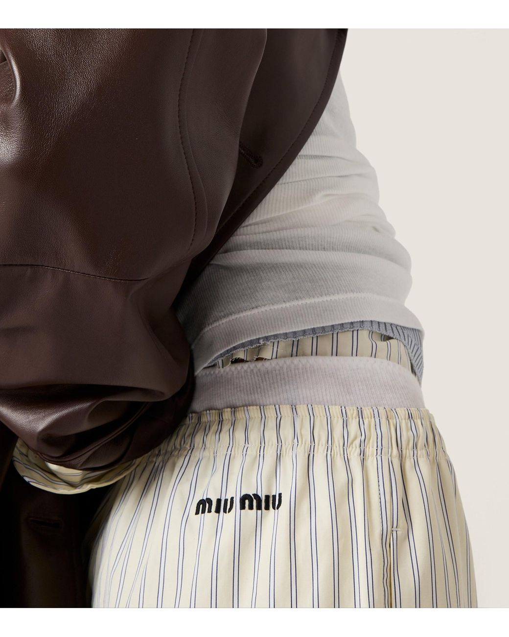 Miu Miu White Cotton Stripe Wide-Leg Trousers