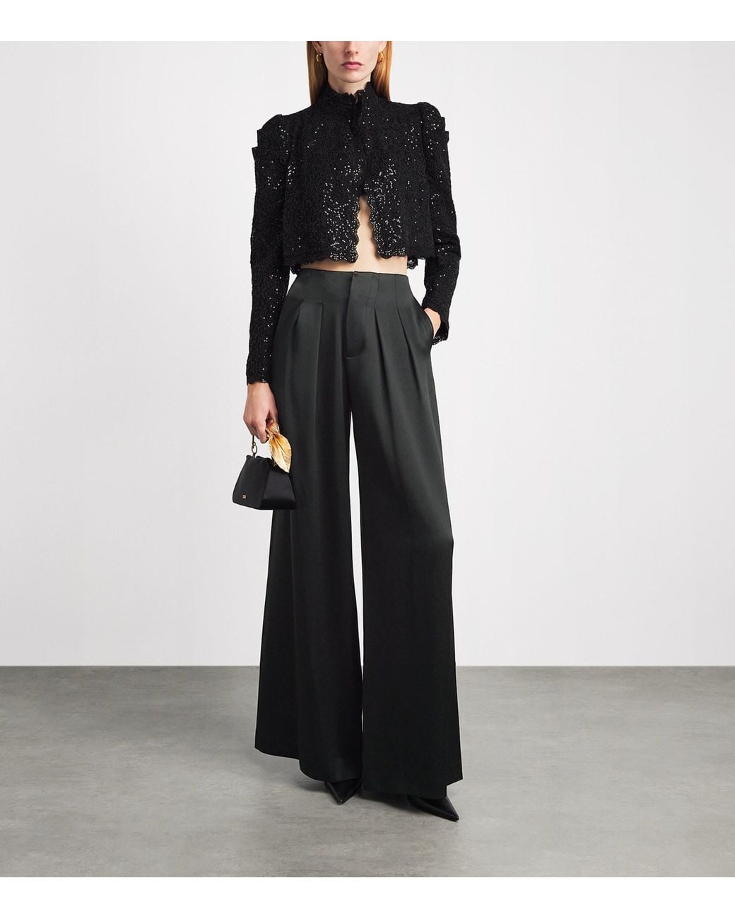 Alice + Olivia Black Pleated Eloise Wide-Leg Trousers