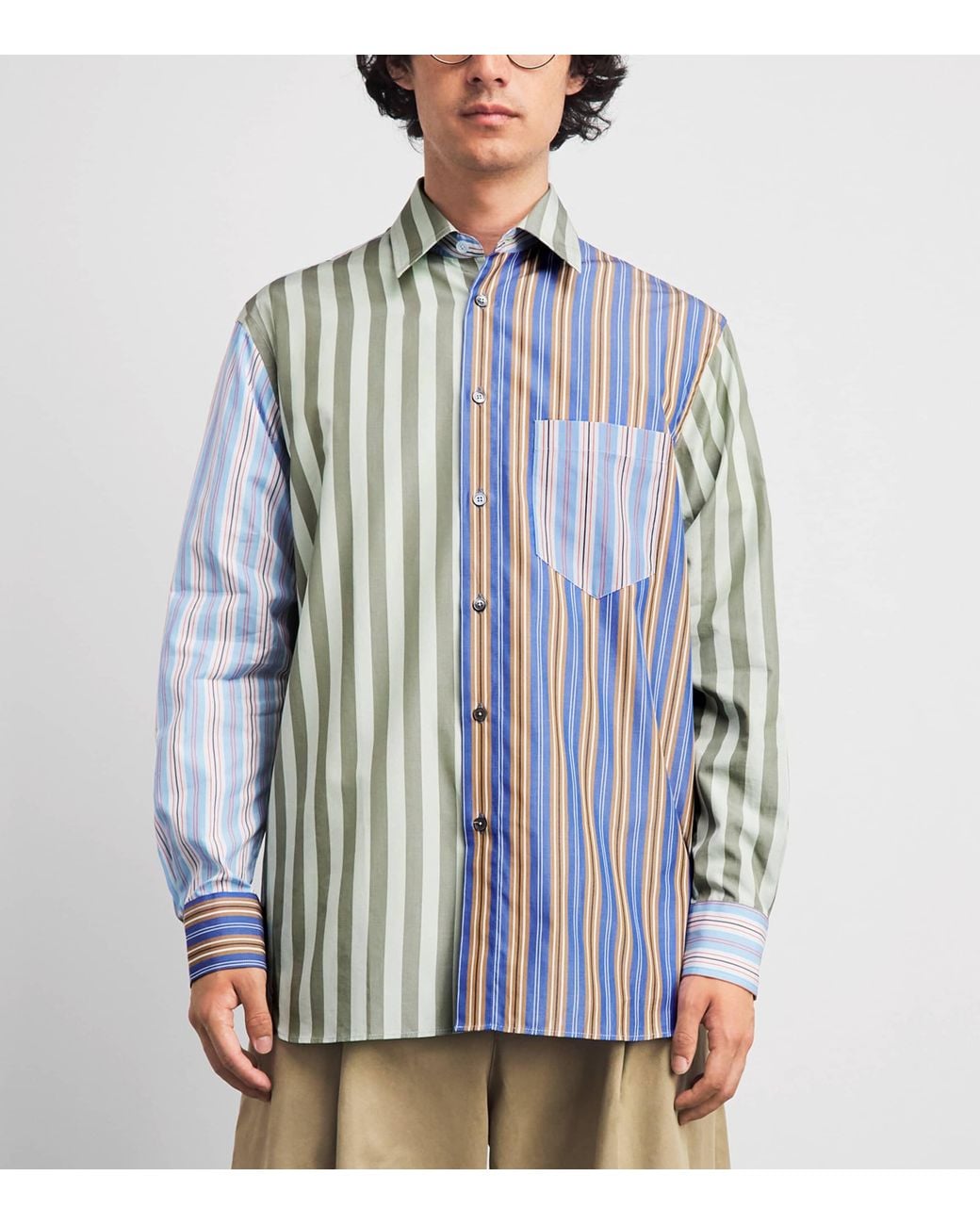 Paul Smith Blue Cotton Stripe Mix Up Shirt for men