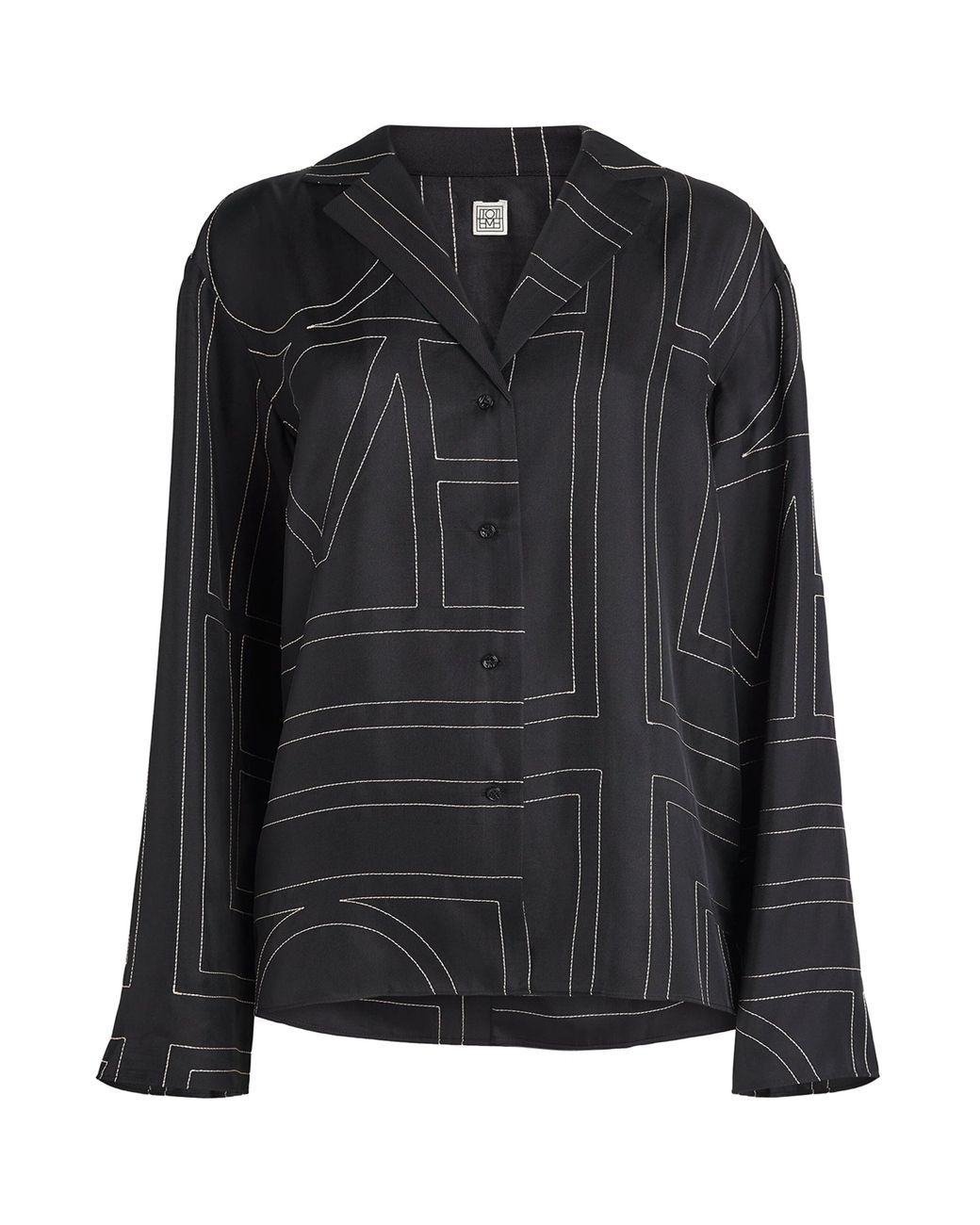 Totême Black Silk Embroidered Monogram Shirt