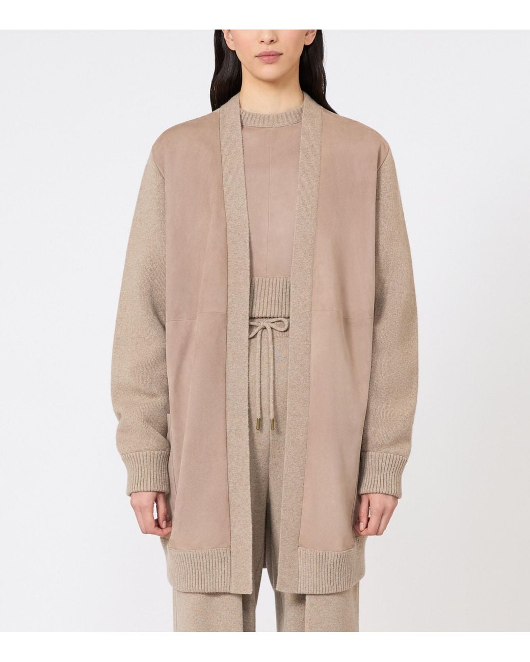 Max Mara Natural Wool-Cashmere-Suede Cardigan
