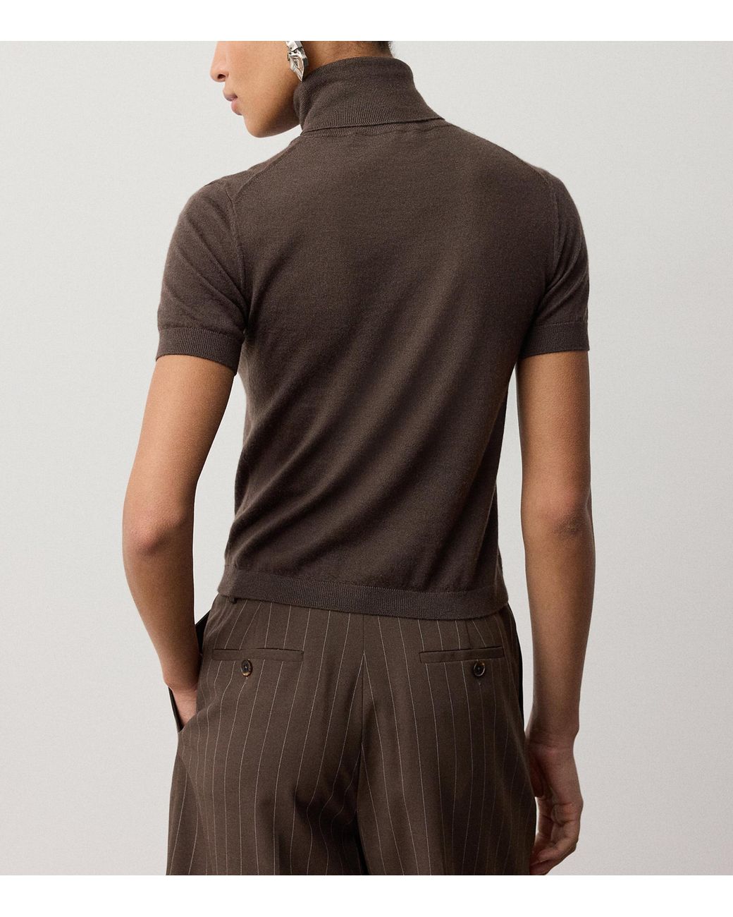 Ralph Lauren Brown Cashmere Short-Sleeve Sweater