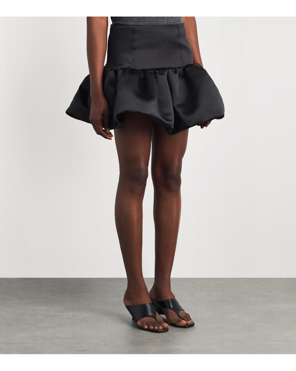 Ganni Black Satin Bubble Mini Skirt