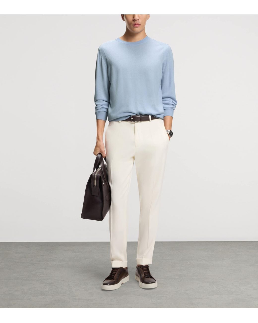 Boss Blue Wool-Silk-Cashmere Sweater for men