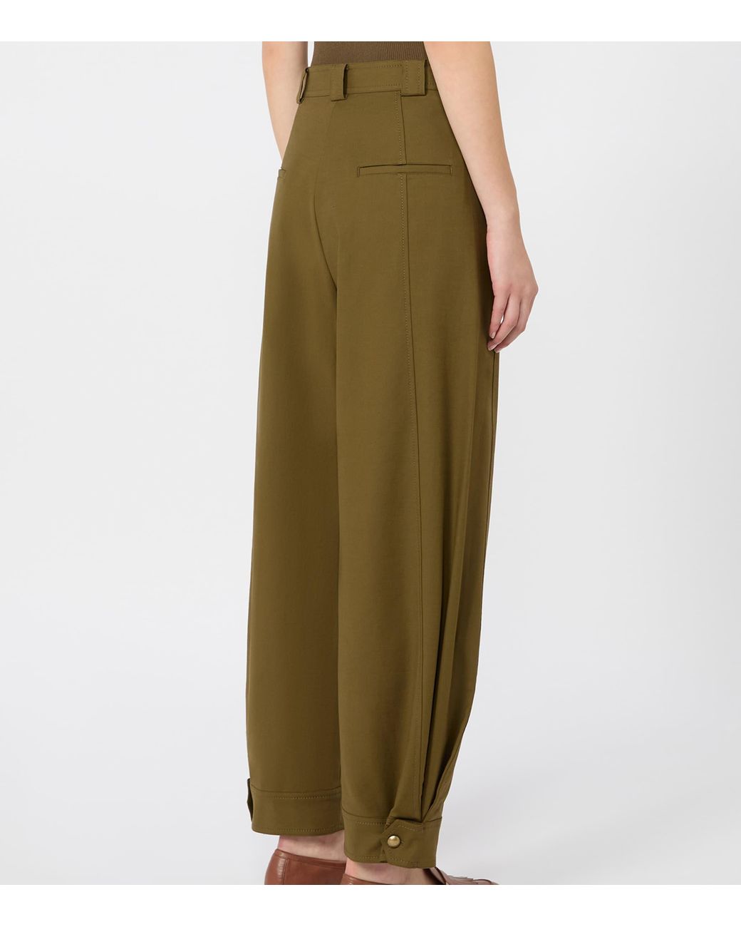 Max Mara Green Stretch-Cotton Barrel Trousers