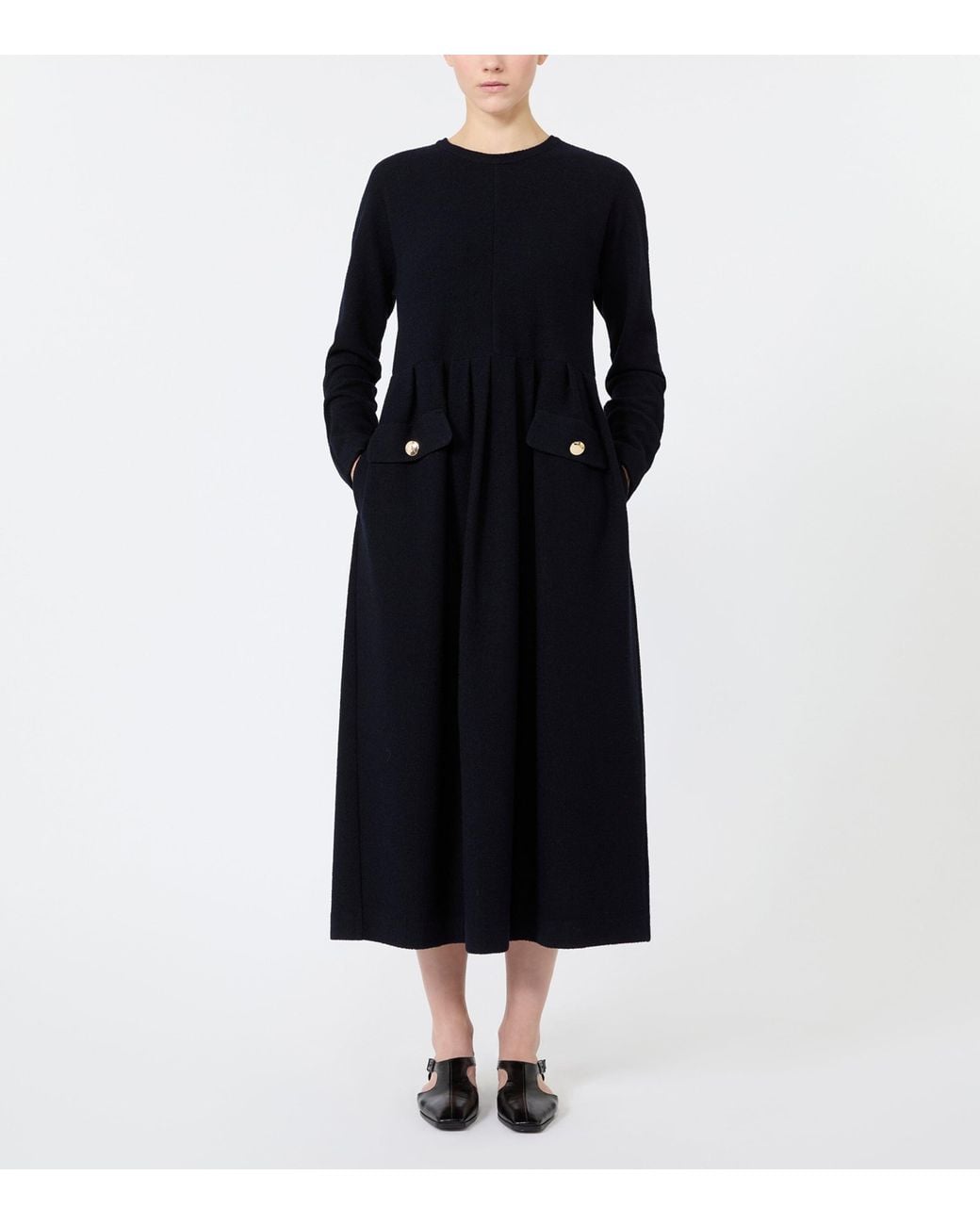 Max Mara Black Jersey Pocket-Detail Midi Dress