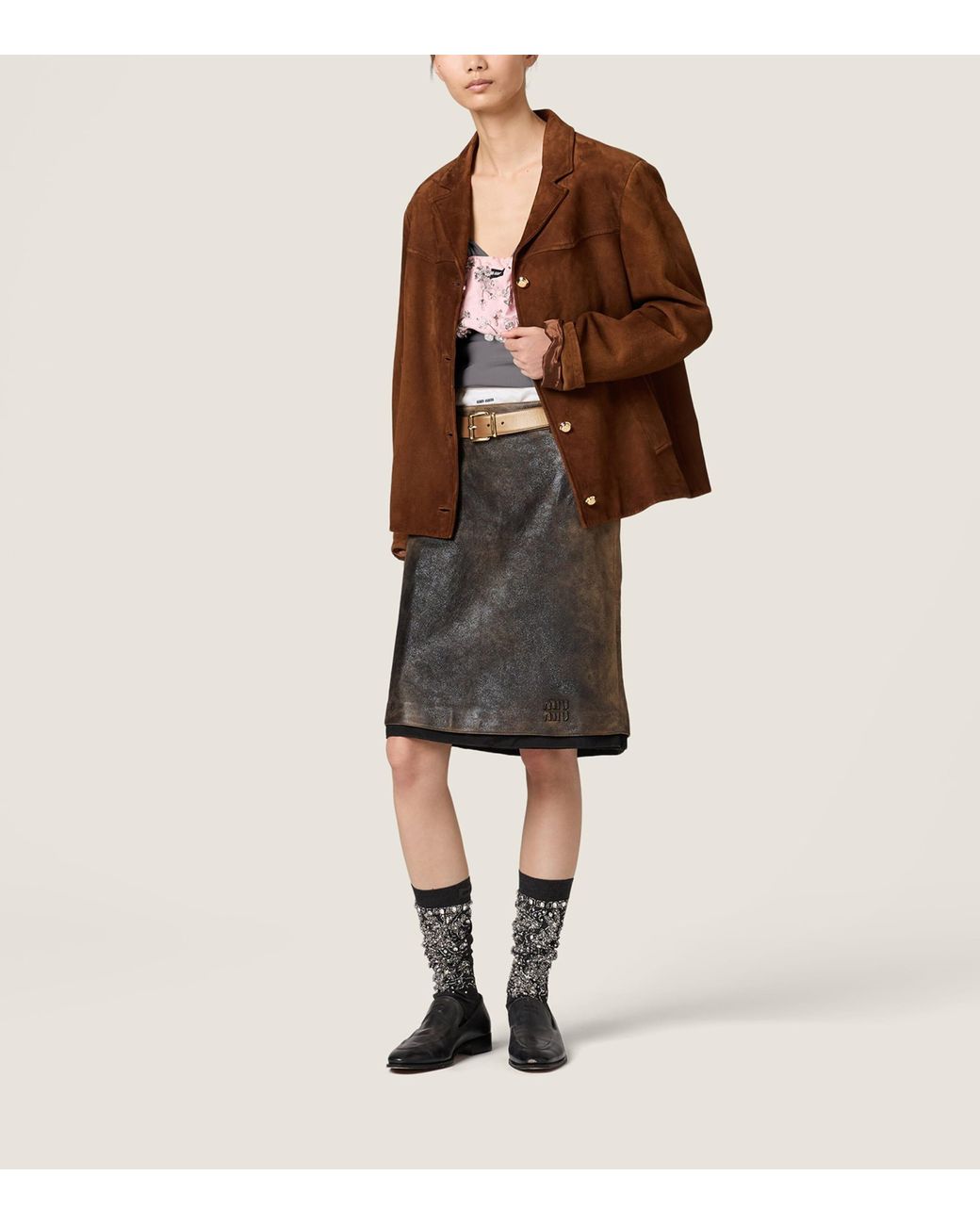 Miu Miu Brown Waxed Suede Jacket