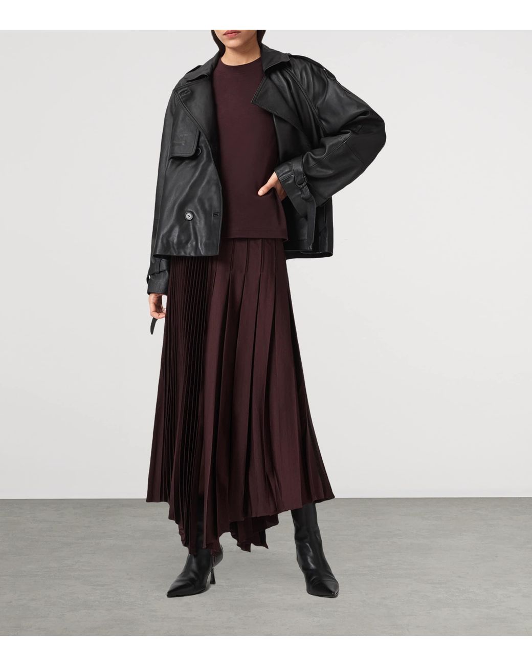 AllSaints Brown Pleated Jax Skirt