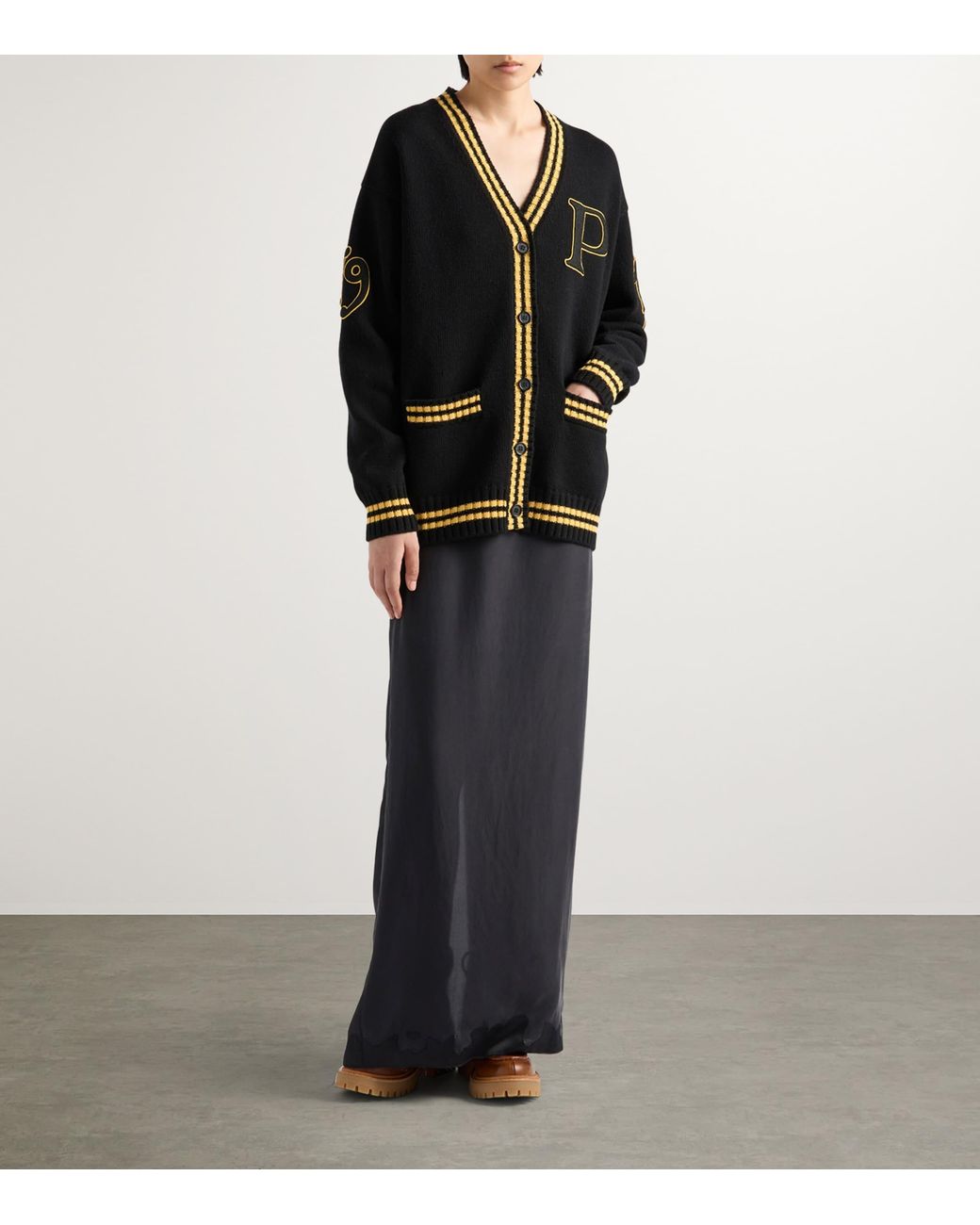 Prada Black Wool-Cashmere Varsity Cardigan