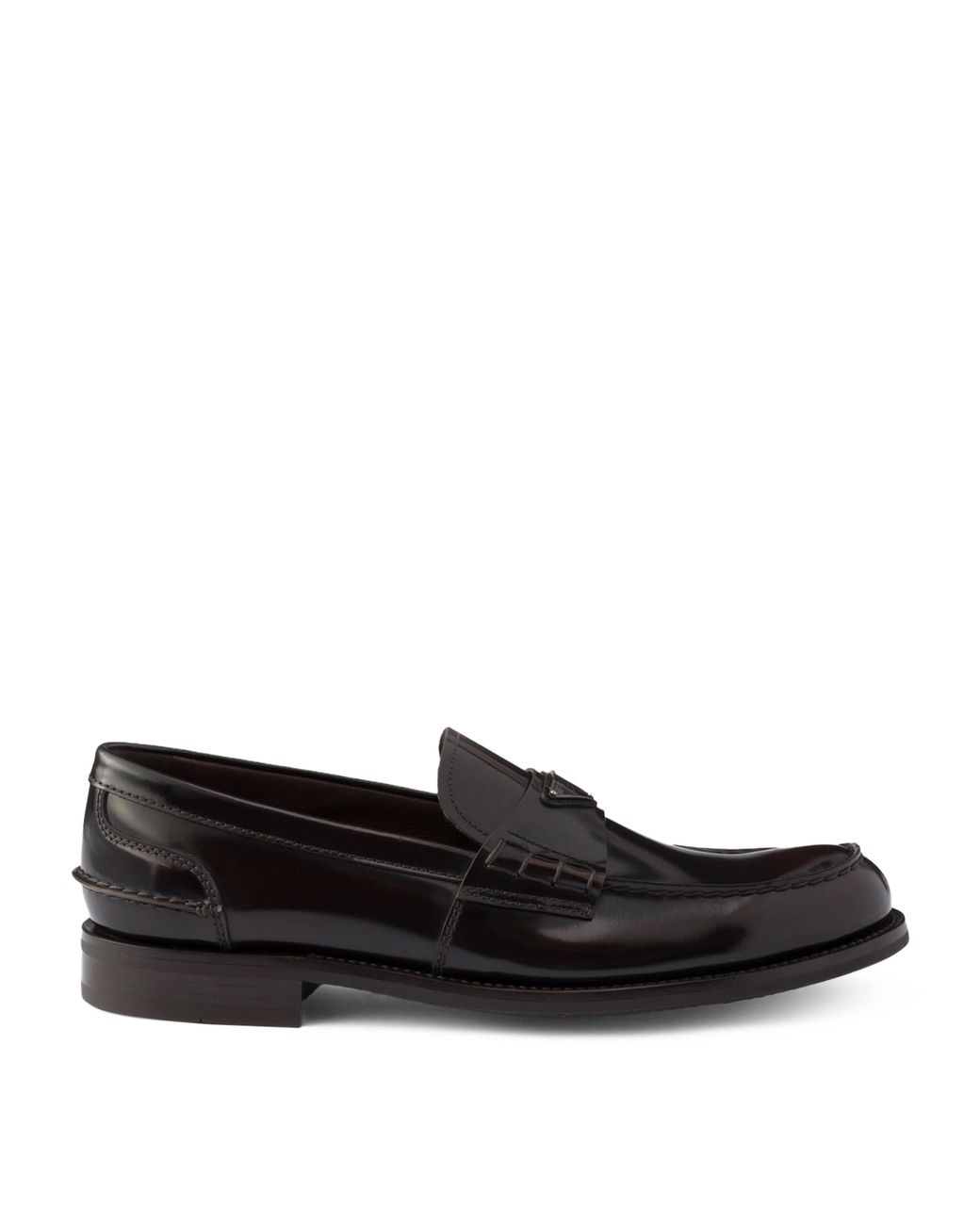 Prada Black Brushed Leather Triangle Loafers for men
