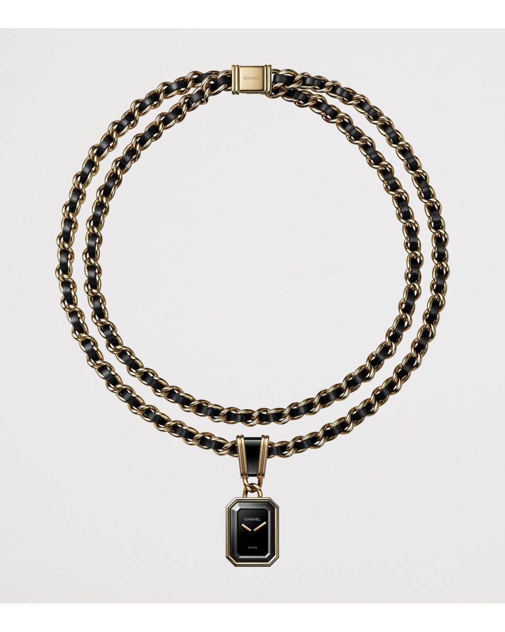 Chanel Metallic And Leather Première Iconic Chain Necklace Watch