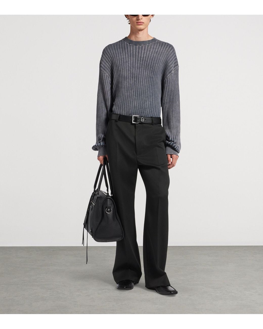 Balenciaga Black Wool Frayed Wide-Leg Trousers for men