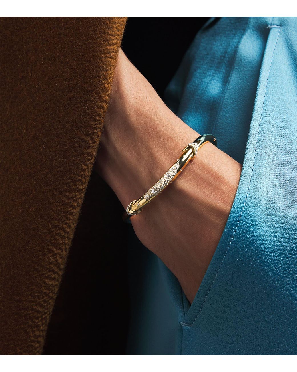 L'Atelier Nawbar Metallic And Diamond Boa Belly Stack Bangle