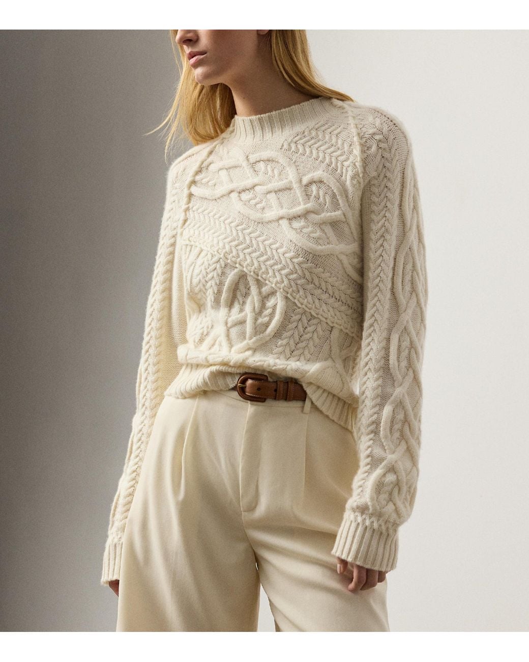 Ralph Lauren White Cashmere Cable-Knit Sweater