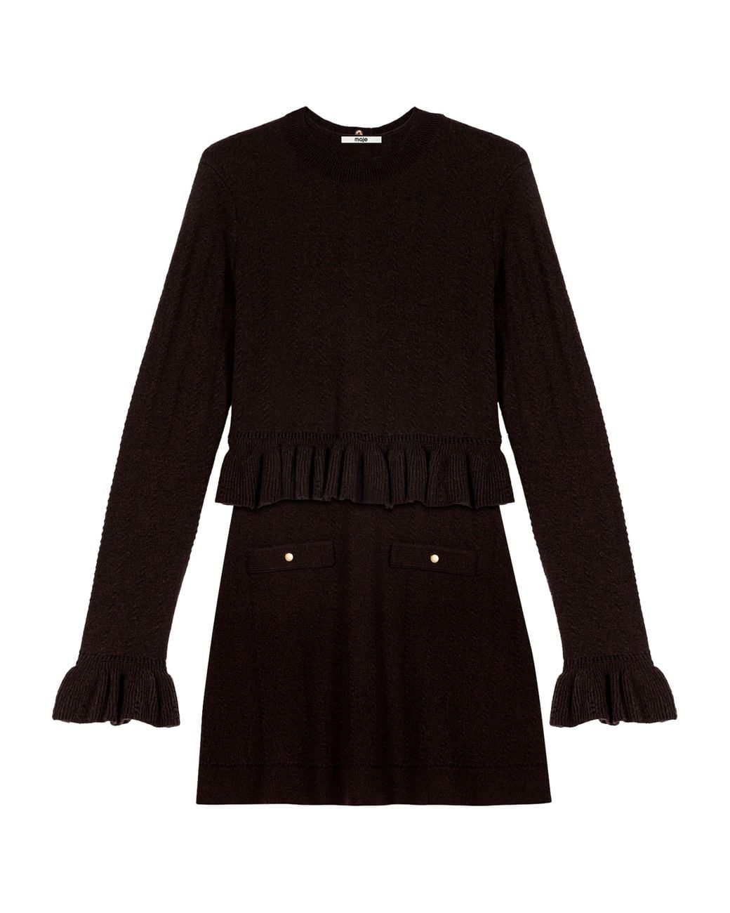 Maje Black Cable-Knit Mini Dress