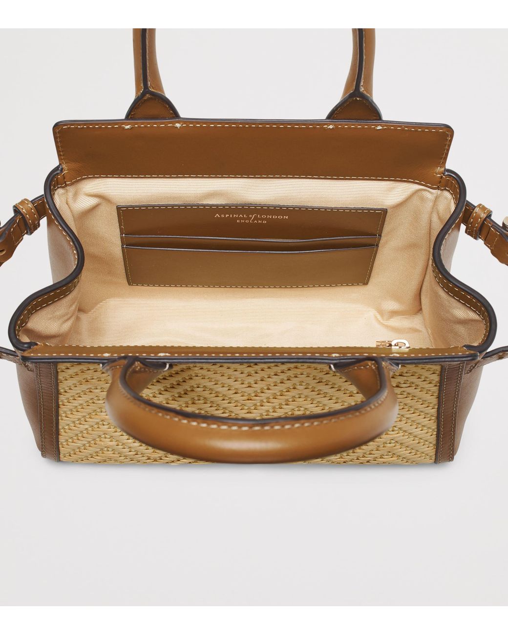 Aspinal Brown Mini Raffia-Leather Savannah Top-Handle Bag