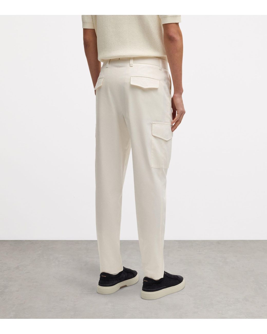 Boss White Cotton-Silk-Blend Cargo Trousers for men