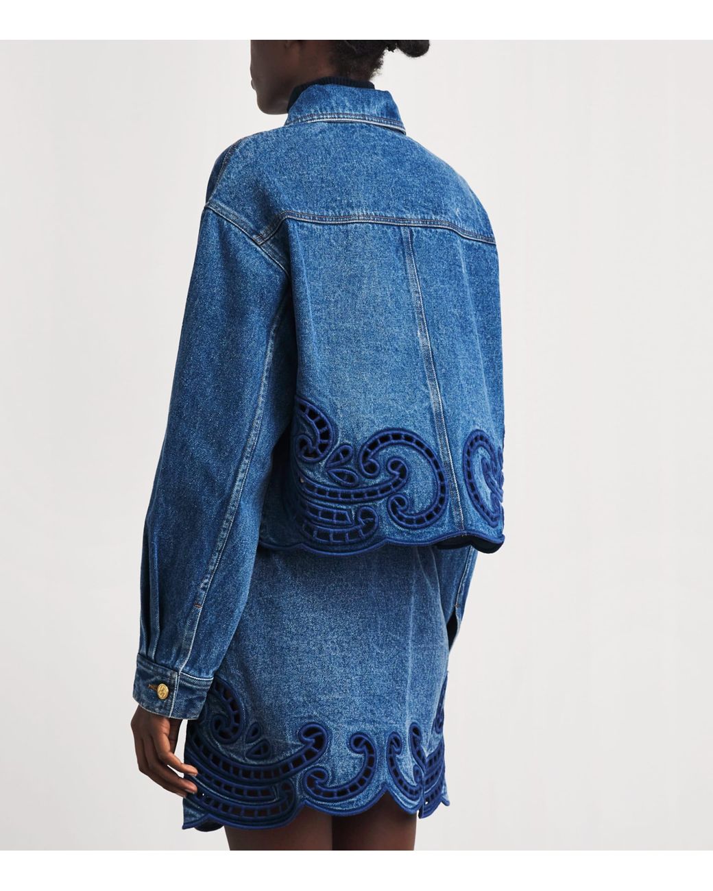 Ulla Johnson Blue Eyelet Bobbi Denim Jacket