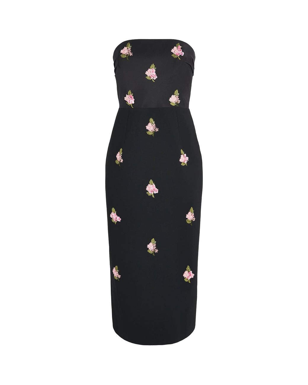 Carolina Herrera Black Floral Embroidered Strapless Midi Dress