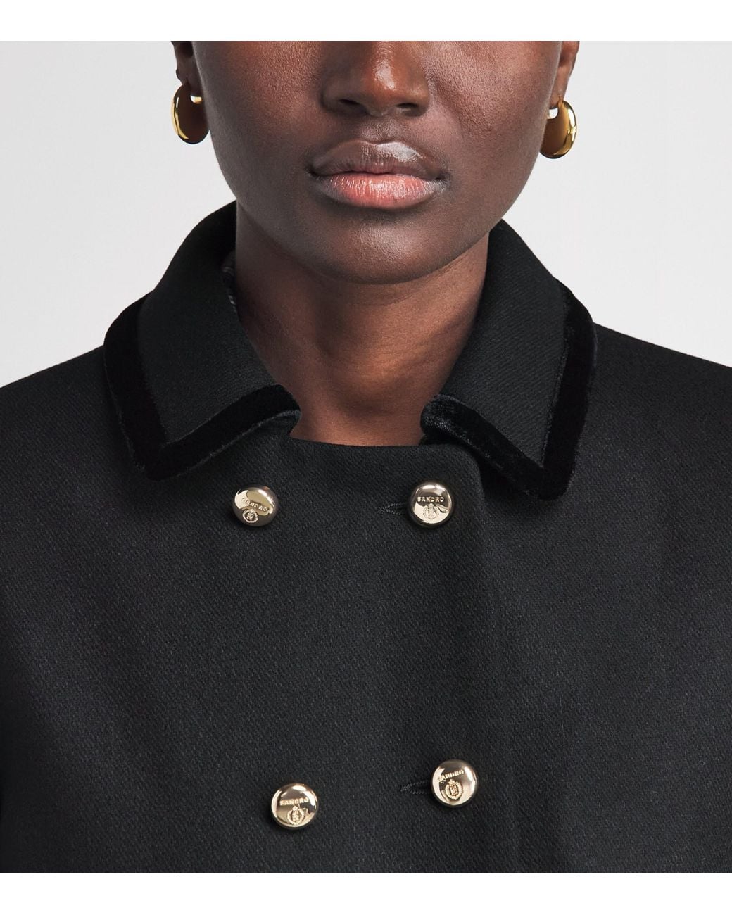 Sandro Black Wool-Blend Pea Coat