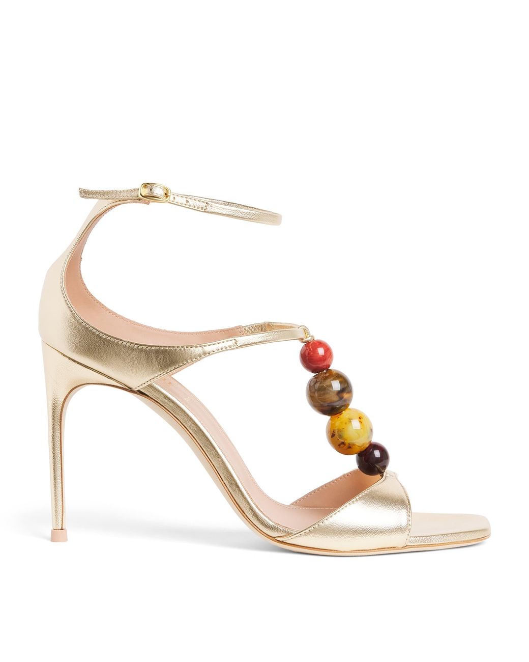 Malone Souliers Natural Metallic Leather Beaded Leia Sandals 90