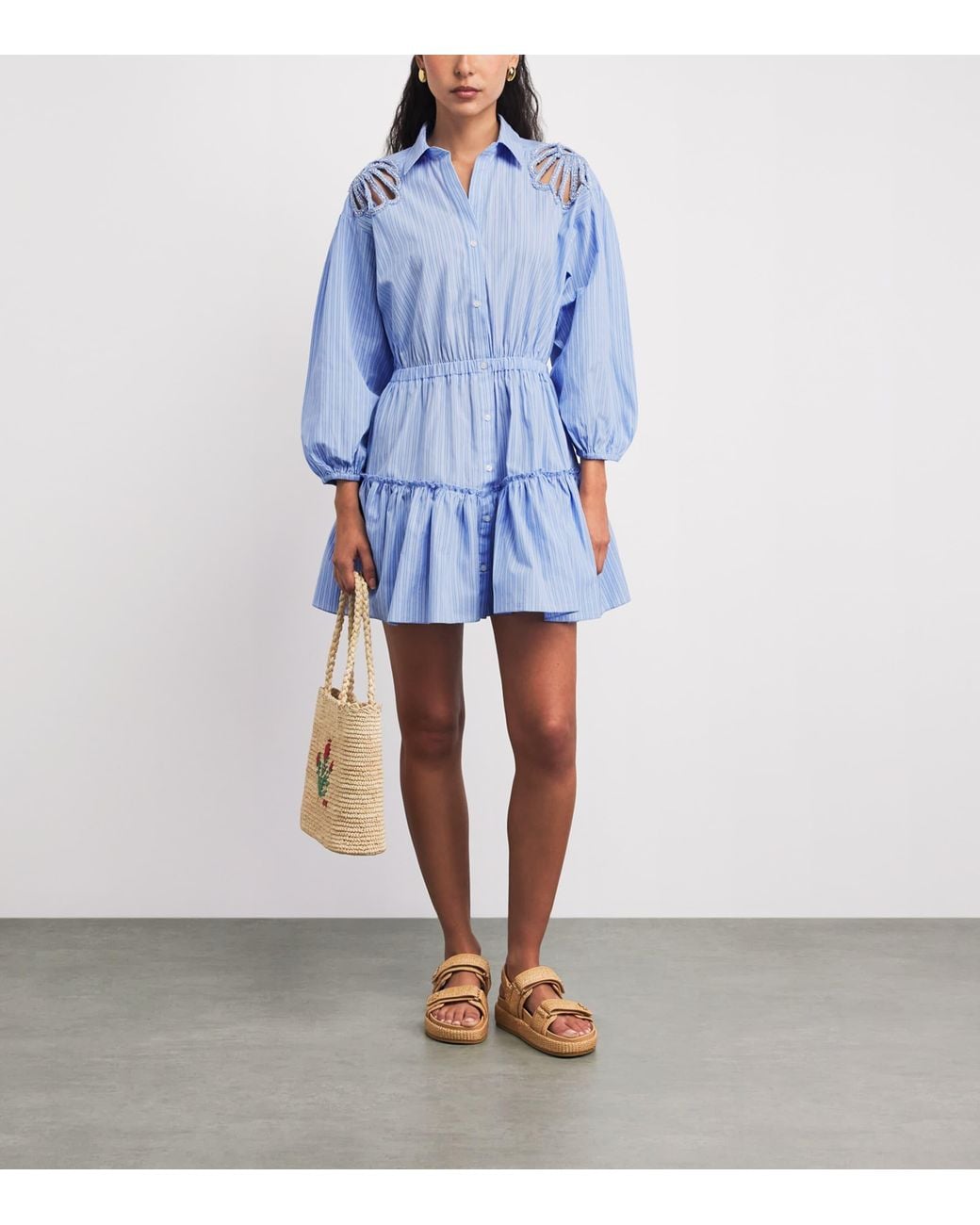 Sandro Blue Cotton Embellished Mini Dress