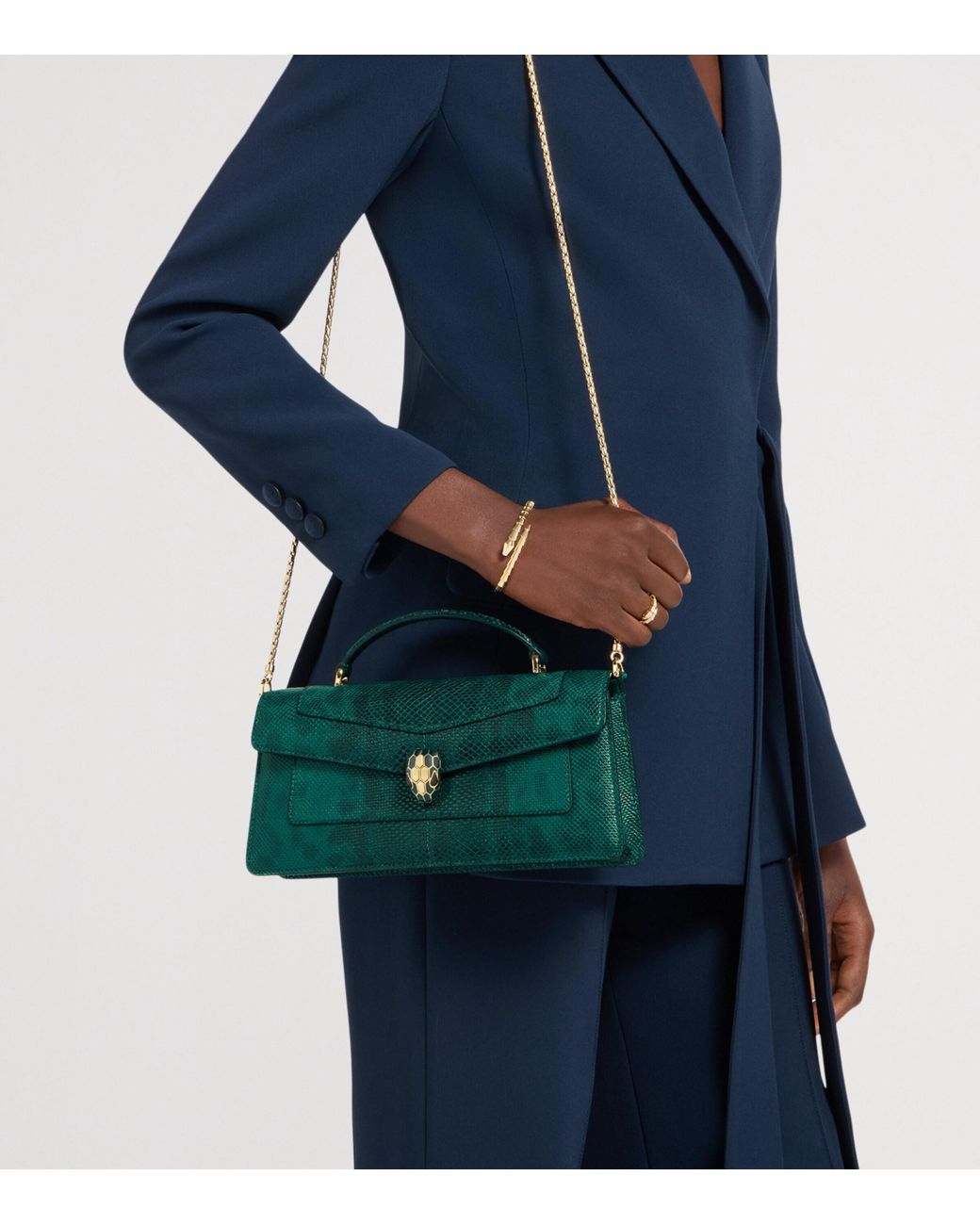 BVLGARI Green Karung Leather Serpenti Forever Top-Handle Bag