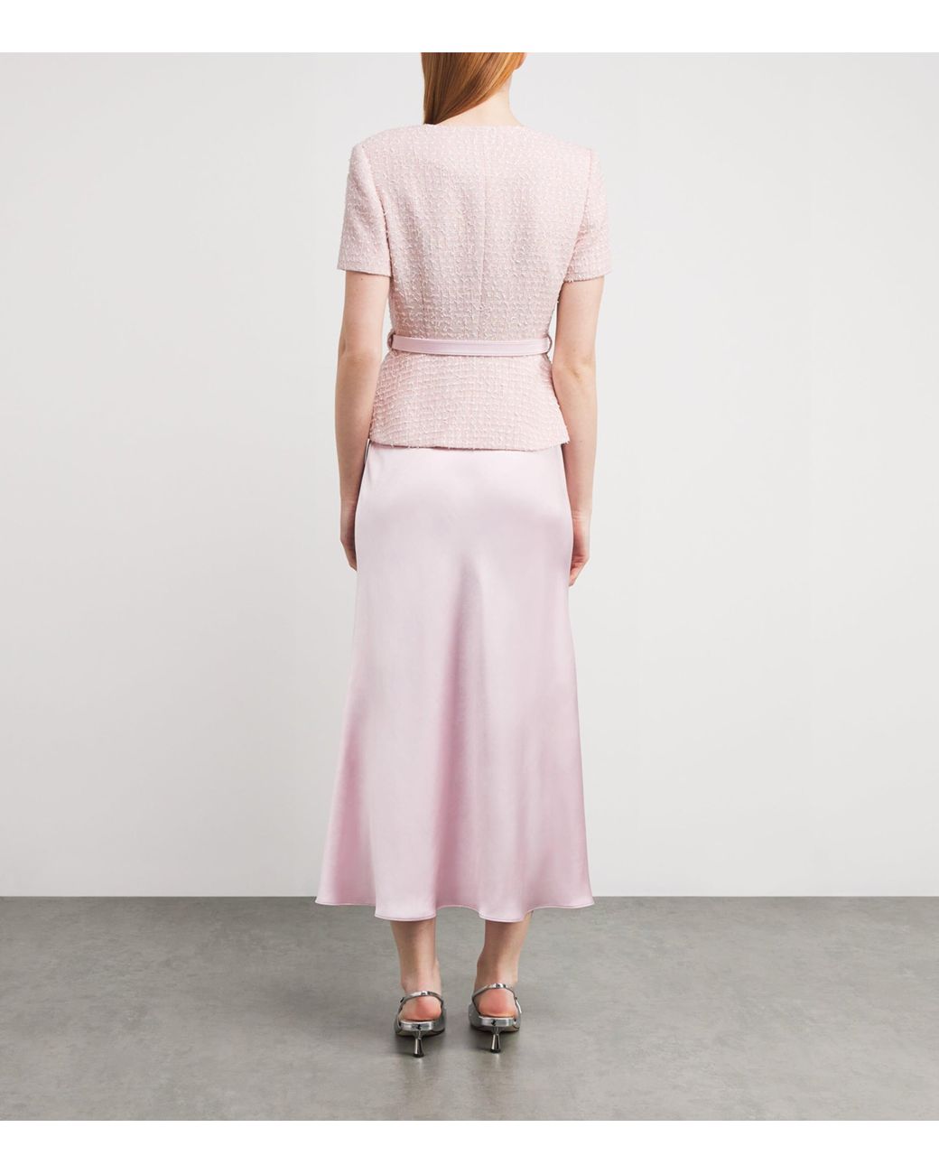 knee length dresses for ladies Pink Sequin Boucle Tailored Midi Dress  self-portrait