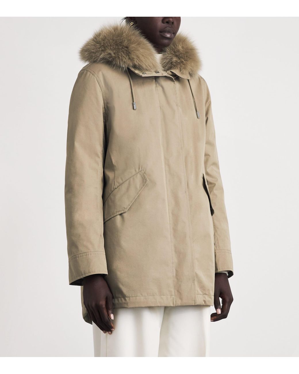 Yves Salomon Natural Down Fur-Trim Technical Parka Coat