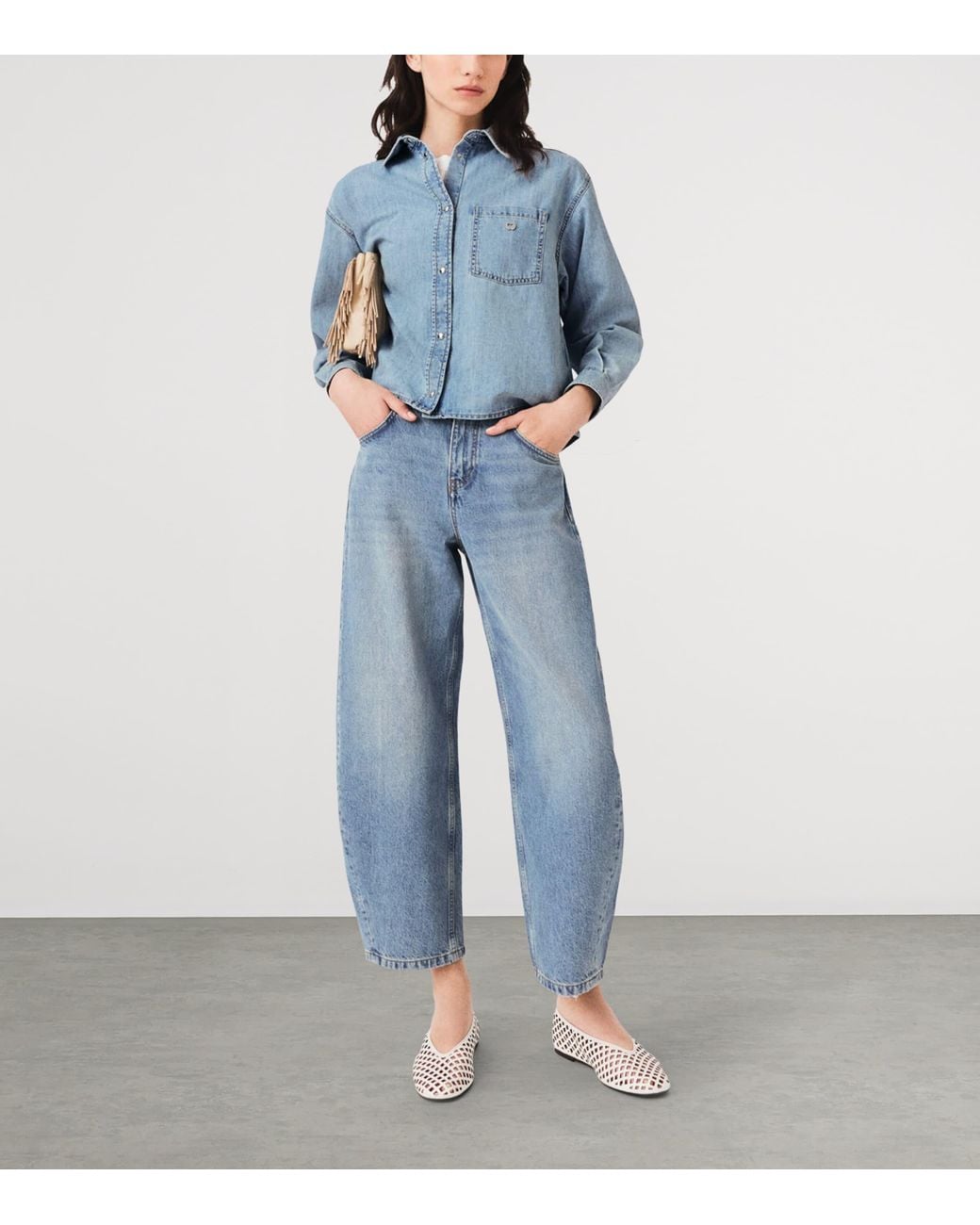 Maje Blue Denim Logo Shirt